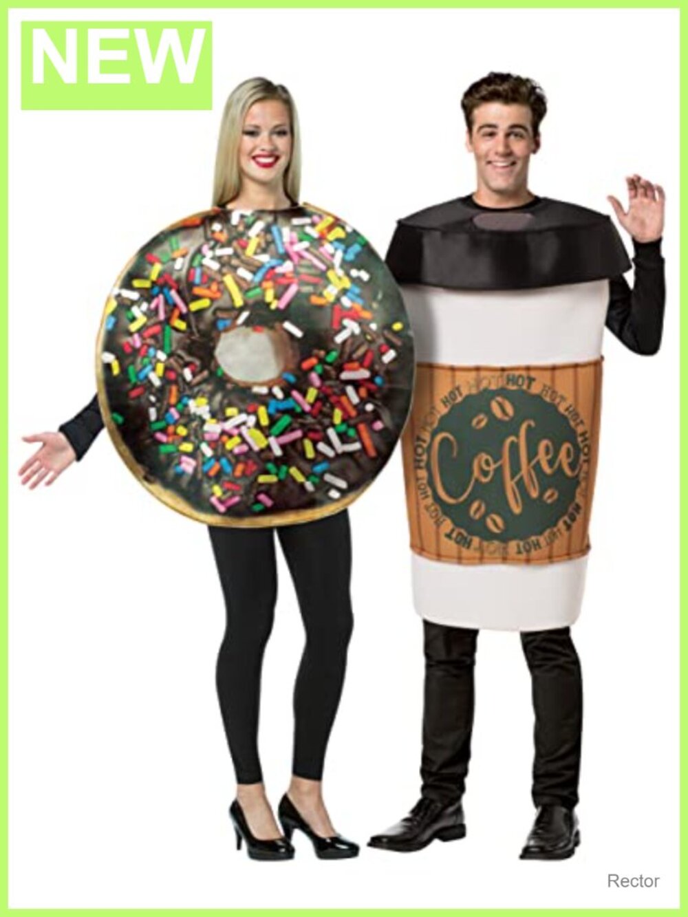 Unisex Adult Food Couples Costume Set Donut Coffee Tunics Halloween Party